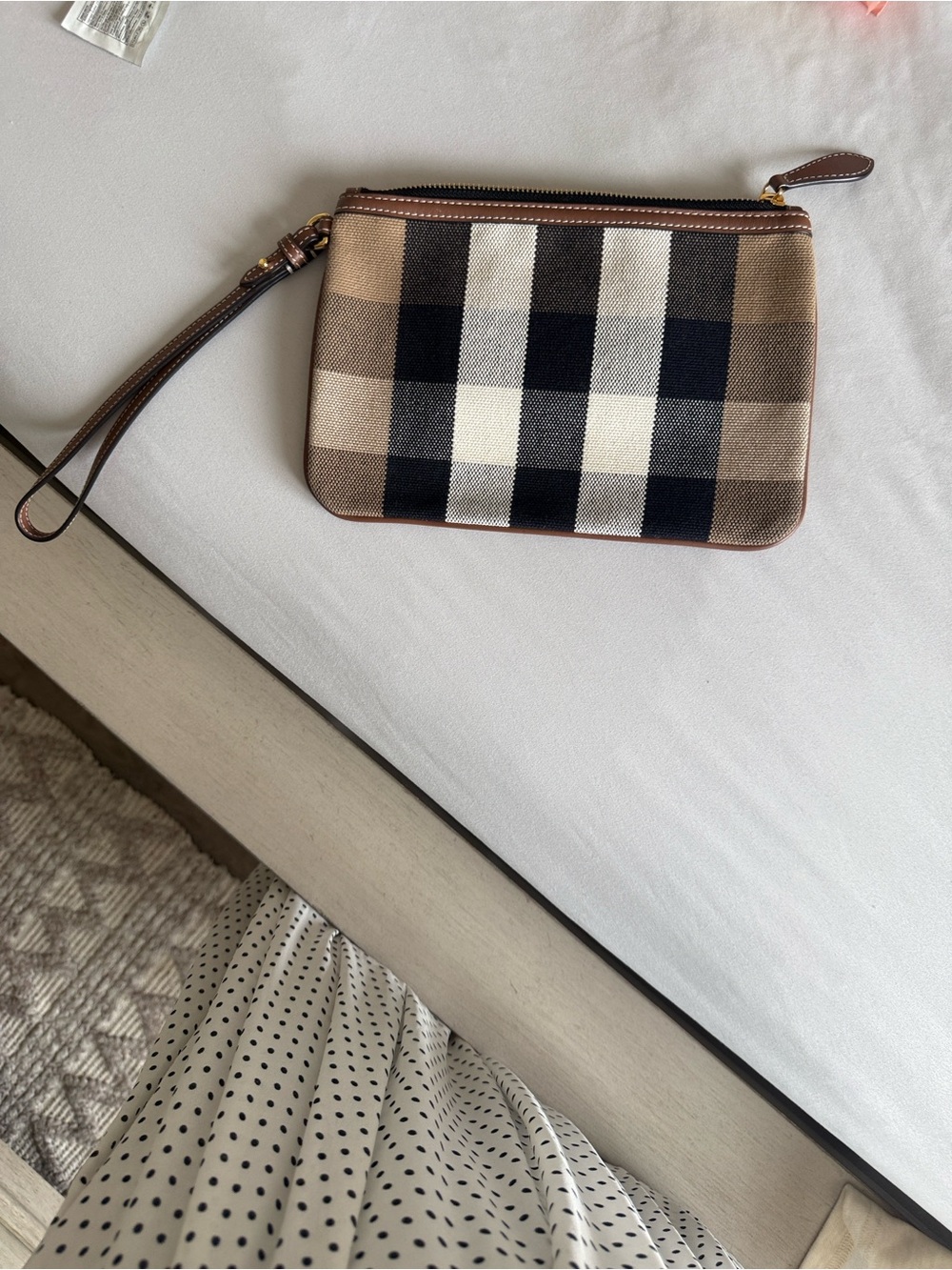 Burberry Beige Black Cream Check Wristlet Clutch
